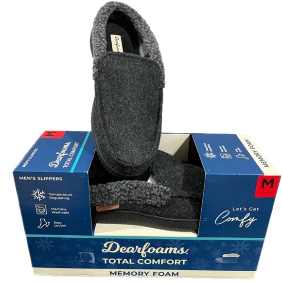 Dearfoams Slippers Mens Memory Foam Comfy Black Size 9/10 NEW - Picture 3 of 10